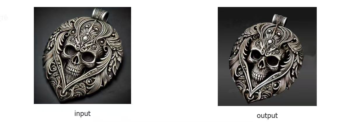 Print-grade AI-generated skull pendant converted from a 2D image to a detailed 3D model by Hitem3D