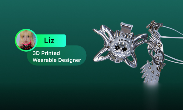 Cyber-futuristic wearable suite designed by Liz using Hi3D AI - 3D printed custom accessories including facial ornaments and tactical armlets