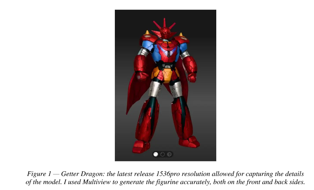 High-detail 3D model of a red and blue Getter Dragon mecha generated from multi-view images, showing accurate front and back geometry at 1536³ resolution