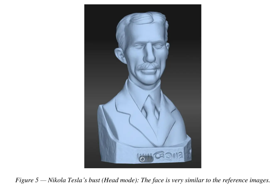 3D Nikola Tesla bust generated with Hitem3D Head Mode, showing high facial likeness and detailed sculpt from a single reference image