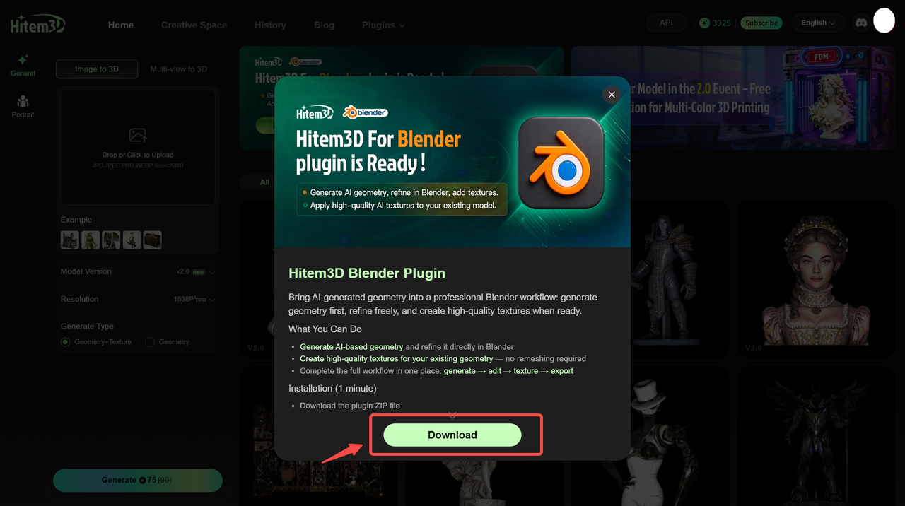 download the Blender plugin ZIP file