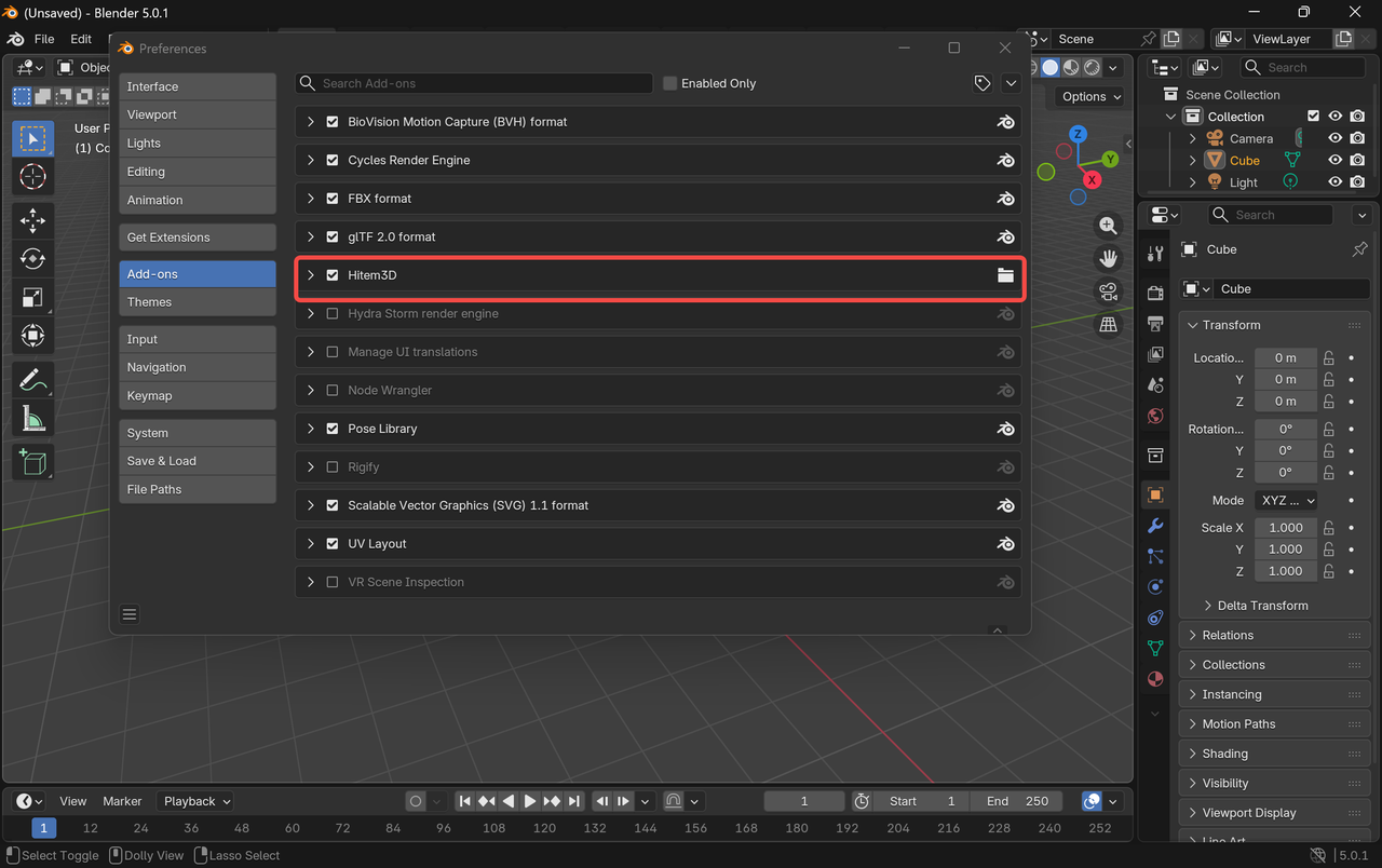 check the box next to Hitem3D Plugin to enable it