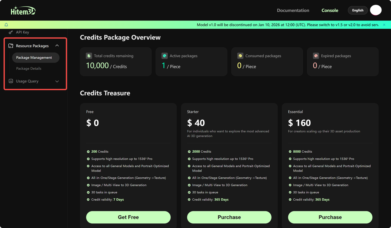 Resource Packages page