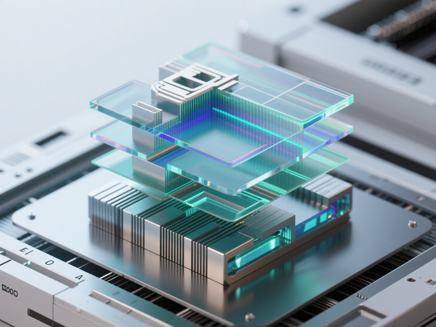 Detailed 3D render of 3D printing slicing software interface with layered model cross-sections