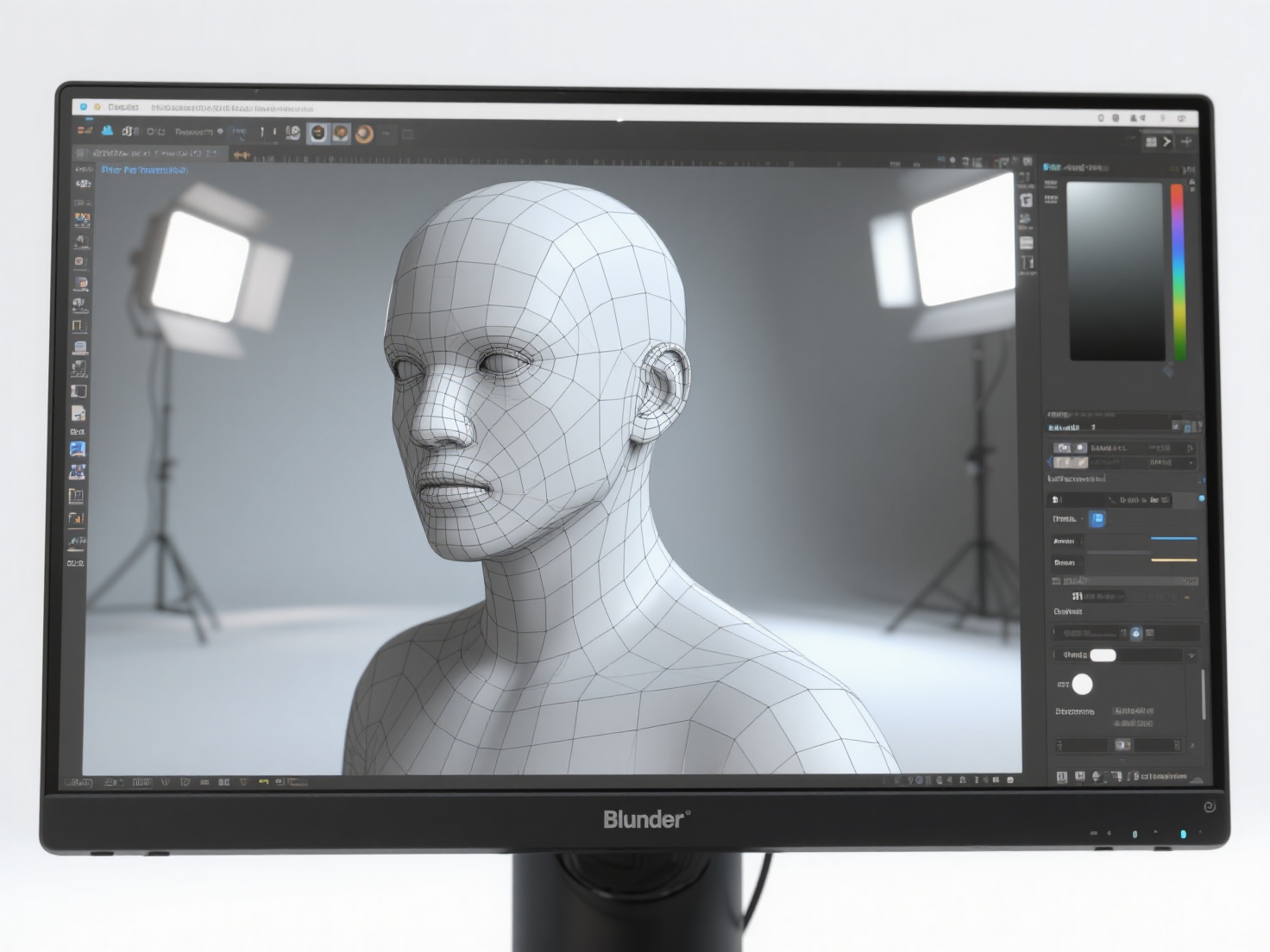 Detailed 3D modeling process in Blender showing wireframe and rendered digital artwork