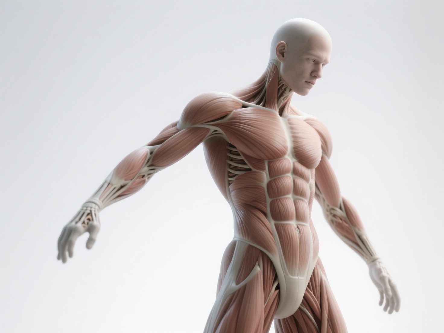 Photorealistic 3D render of human figure sculpture showing realistic anatomy for 3D artists