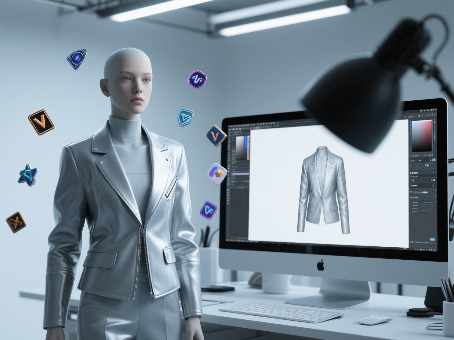 Digital fashion designer workstation with 3D garment simulation and virtual avatar model