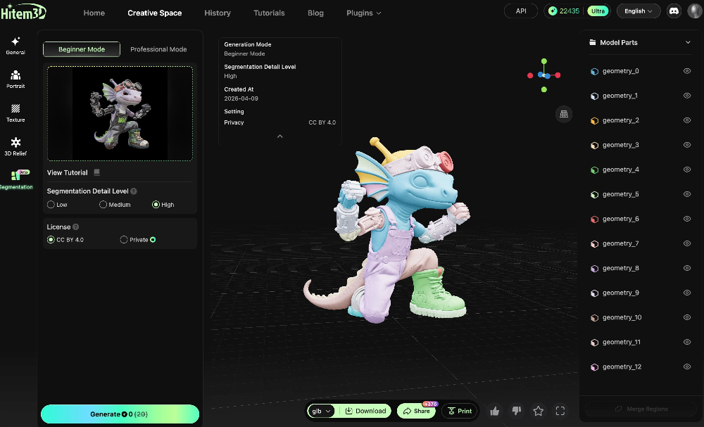 hitem3d ai muilti-color segmentation