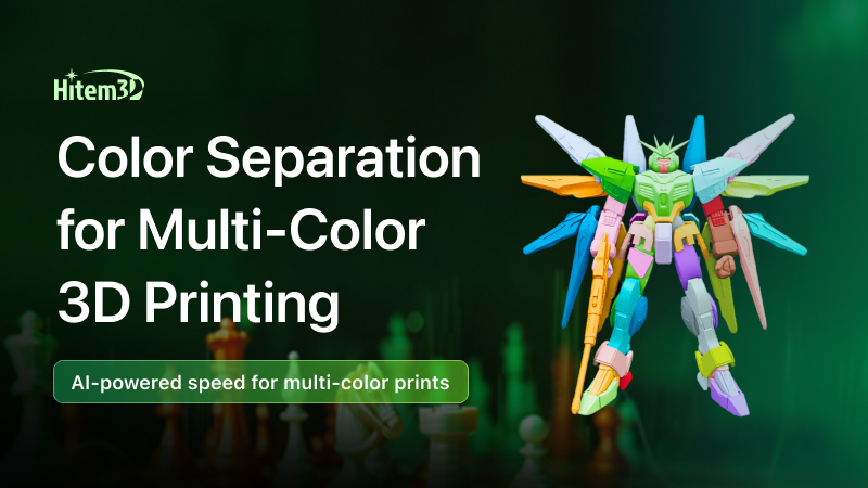 AI color segmentation automatically separating regions of a multi‑color 3D printing model in Hitem3D