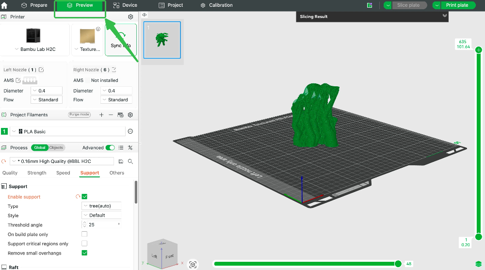 Bambu Studio interface showing a model ready for slicing
