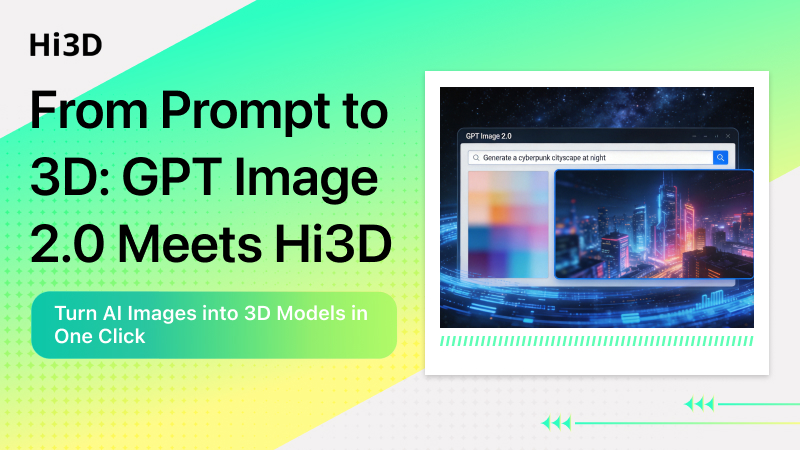 Hi3D AI tool, convert GPT Image 2.0 to 3D models, one-click 3D conversion