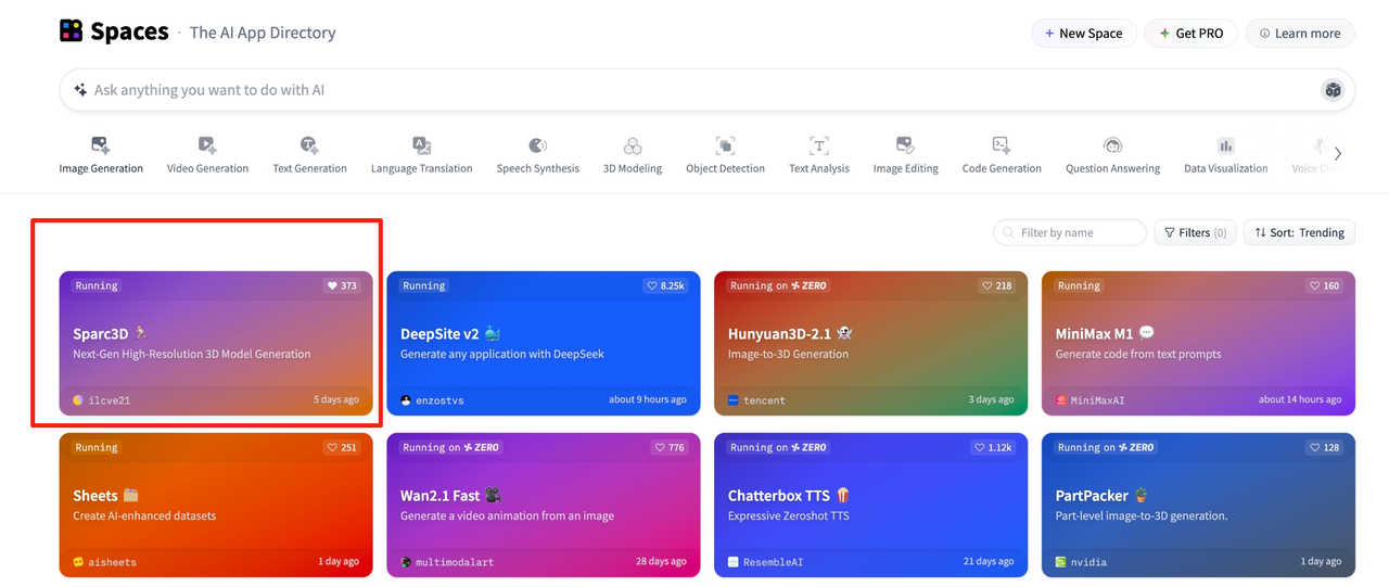 Sparc3D by Hitem3D featured on Hugging Face Spaces as a next-generation high-resolution AI 3D model generator